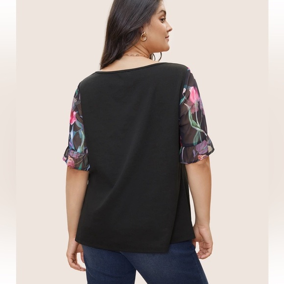 BloomChic Plus Size 3XL Floral Patchwork Mesh Round Neck Flutters T-shirt us22 - Picture 2 of 7